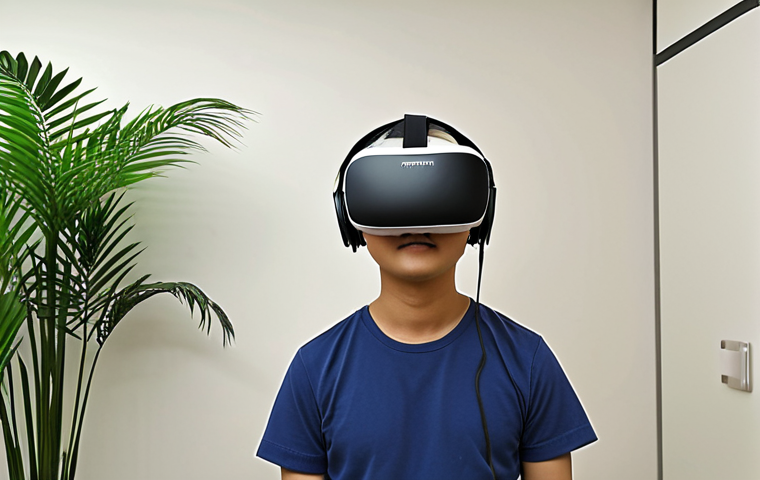 **Prompt 1:** A young Malaysian individual, possibly a professional, calmly wearing a modern VR headset in a clean, minimalist therapy room. The image should visually represent their immersive virtual experience as a tranquil and safe environment, such as a serene rainforest clearing or a peaceful, sunlit private office. This visual contrast emphasizes the controlled, safe space for mental healing and managing social anxiety within a Malaysian context.